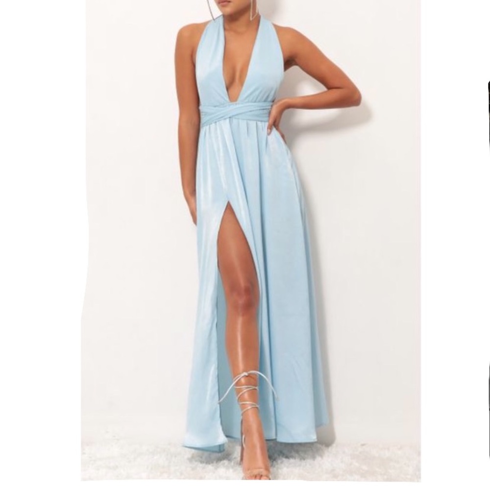 satin blue prom dress never worn i’m 5’1